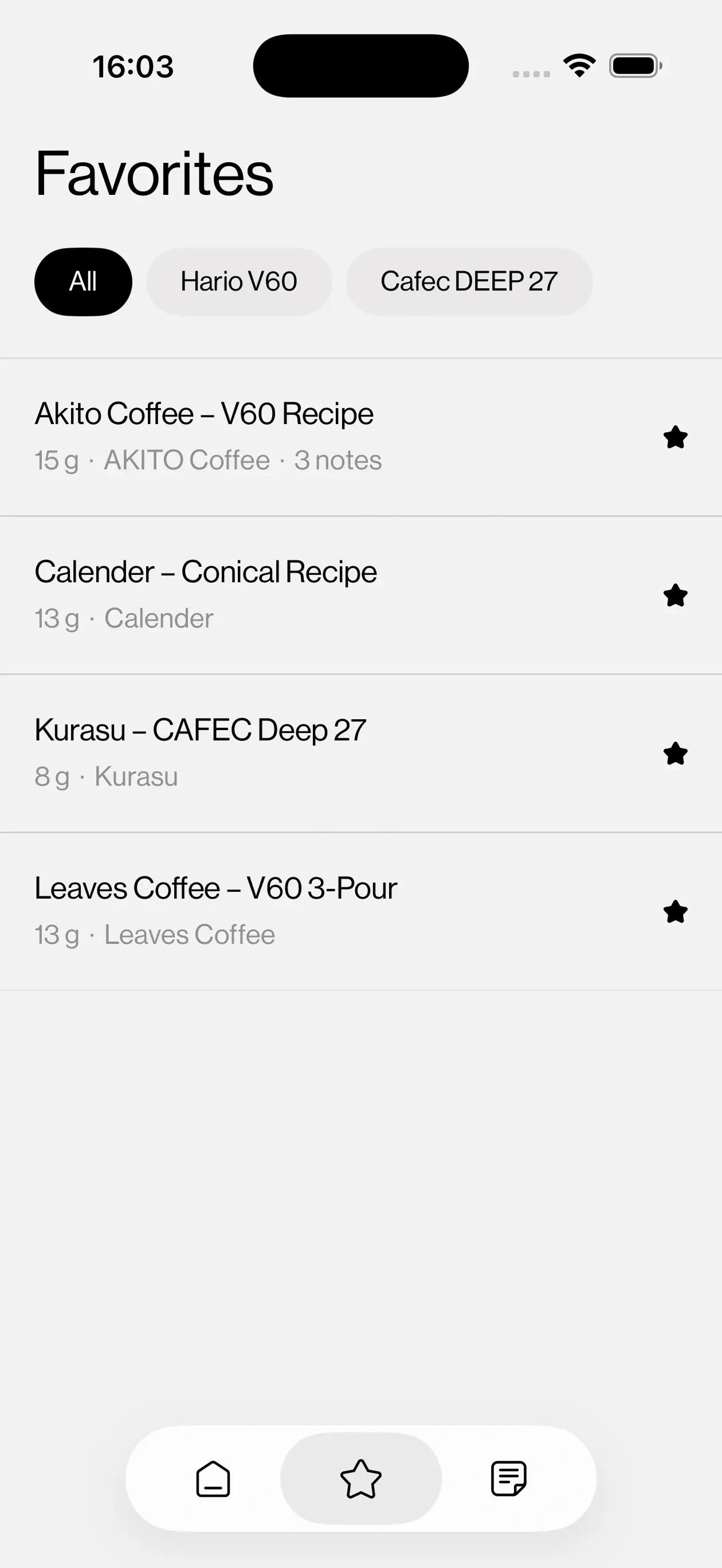 Kissaten app screenshot: Quick access to favorite recipes
