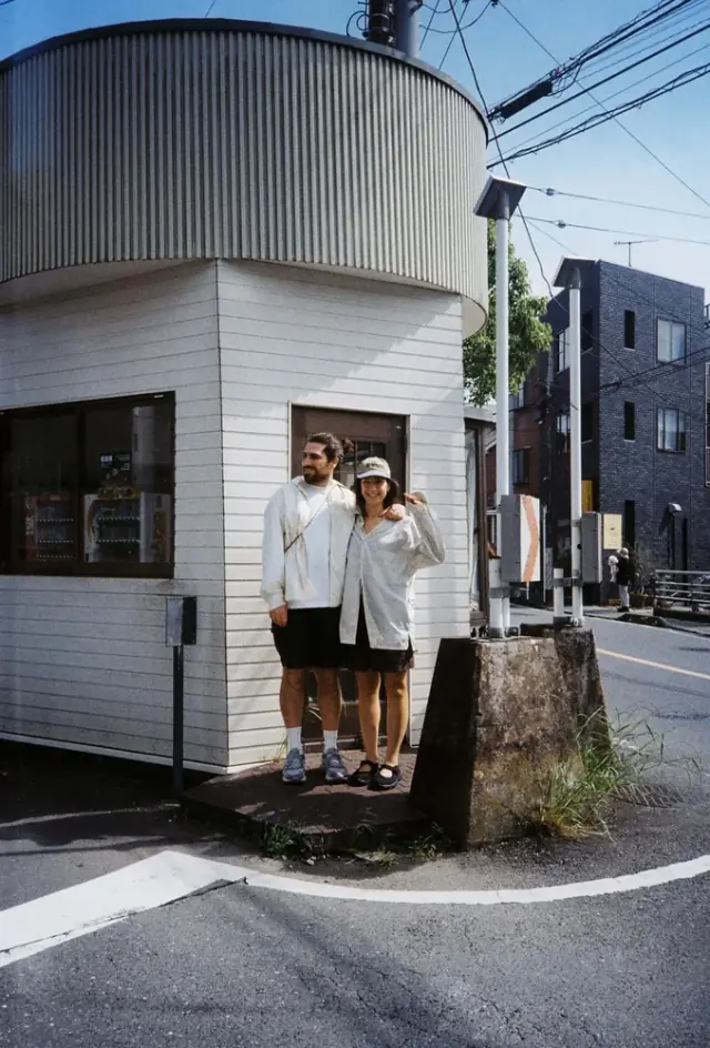 Together outside Pide Kamakura, our little bakery in a former police box.